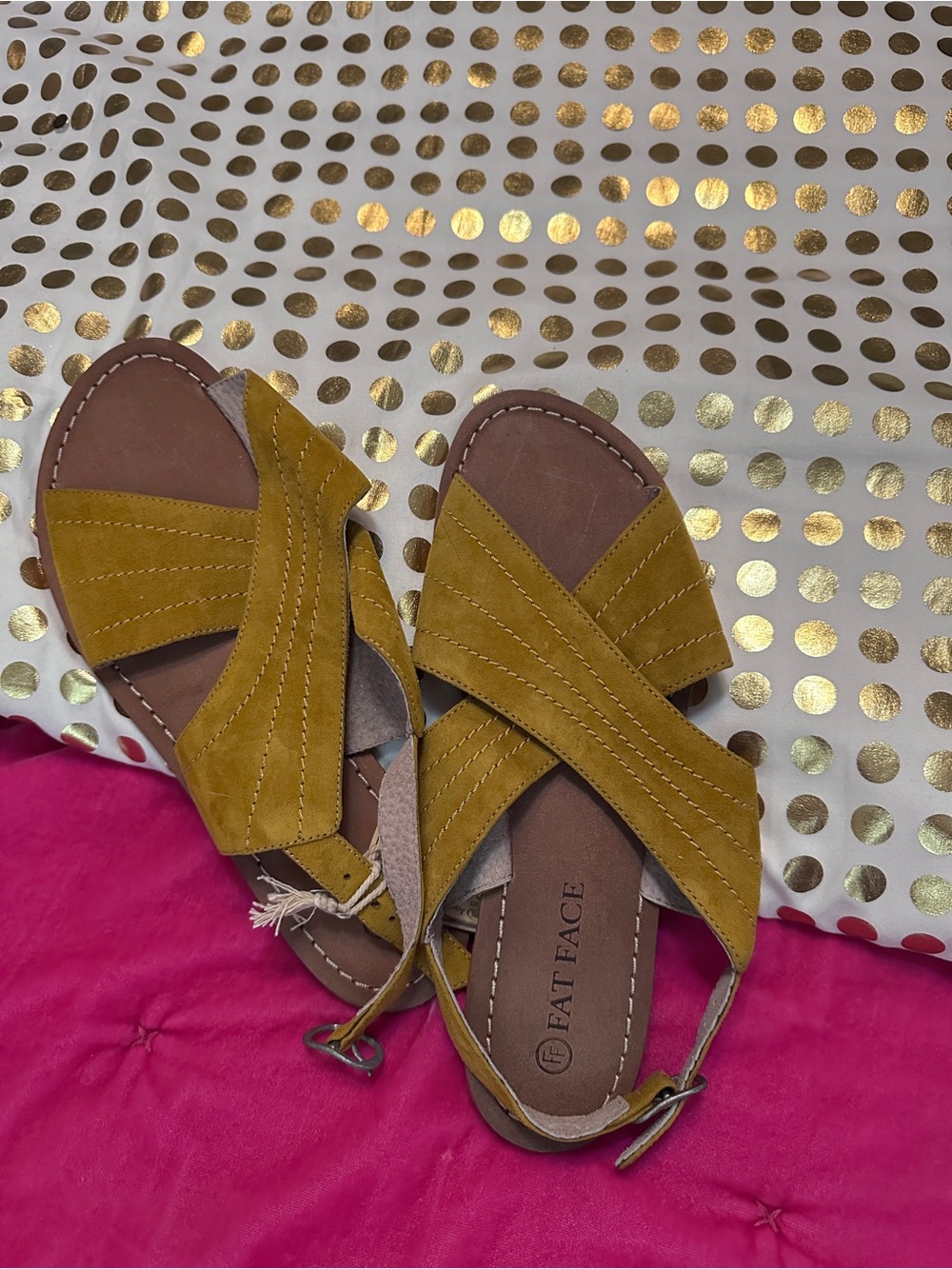 Fat Face Mustard Crisscross Suede Sandals - Women sz 8
